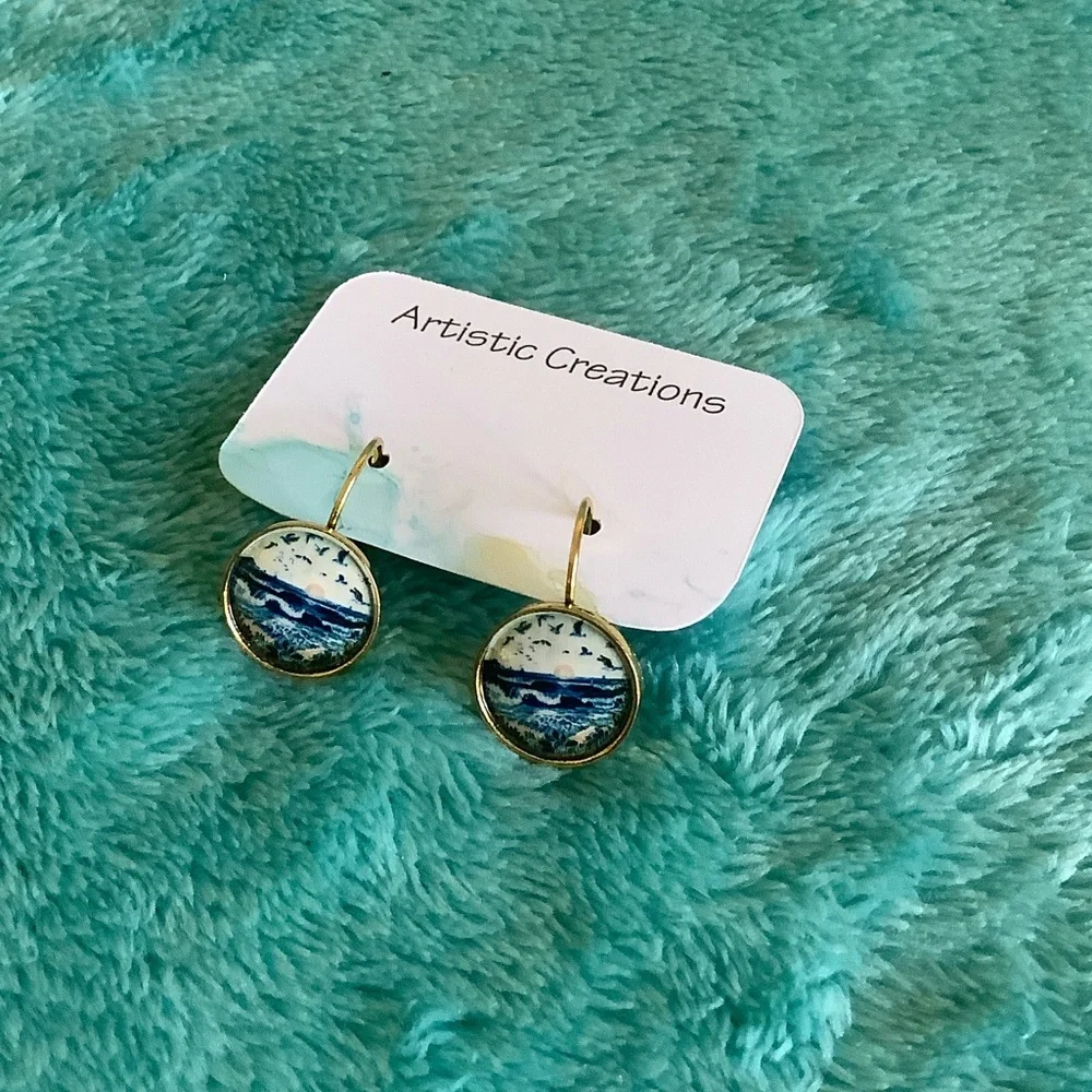 Artistic Creations NWT Summertime Beach Vibes Blue and Gold Fashion Earrings - Picture 3 of 11